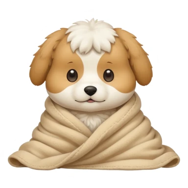 Cute white poppy dog inside a beige blanket sticker