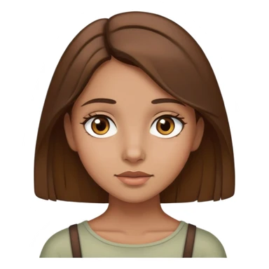 girl with brown hair to the shoulders, brown eyes, olive complexion, neutral expression sticker