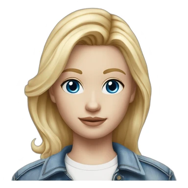 hyperrealist caucasian square cut blonde hair blue eyes white top jean jacket jean trousers sticker