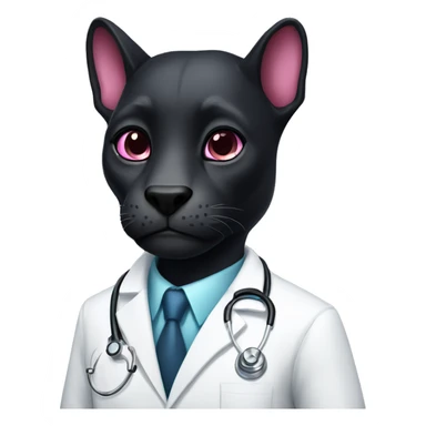 A black animal phanter with pink eyes and white doctor coat sticker