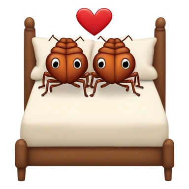 two bed bugs in bed with heart sticker