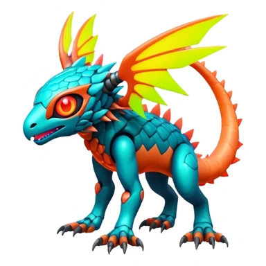Tropical futuristic lush warm-colored modern colorful neon-colored cyber-Fakémon-Digimon-Trico-creature sticker