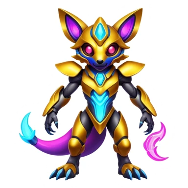 modern futuristic colorful neon-colored Fakémon-Protogen-creature (full body) sticker