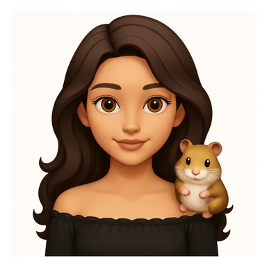 Add a cute hamster sitting on her shoulder, keeping the modern, clean, warm style and the original background. sticker