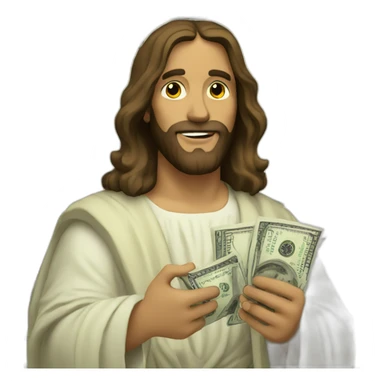 jesus holding dollars sticker