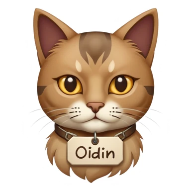 Cat with "odin" written on tag sticker