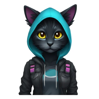 Edgy Shy Anthro cool pretty colorful dark cat-fursona techwear sticker