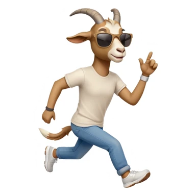 friendly anthropomorphised goat in jeans and a t-shirt, wearing dark sunglasses, jogging upright in relaxed pose sticker