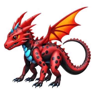 Cute Shiny spottef black and red iridescent Guilmon-Salandit-Fakémon-hybrid-creature (full body)  sticker