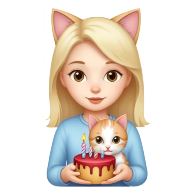 Beautiful girl celebrates birthday with kitten sticker