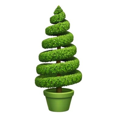 spiral topiary tree emoji, green spiral shaped bush, garden art tree, cute emoji style, white background sticker