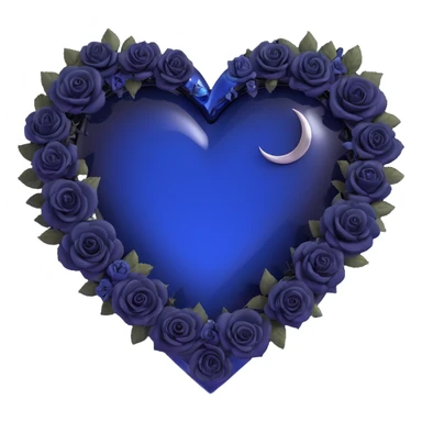 gothic heart, midnight blue glass, silver crescent moon, tiny black roses, mysterious and rich sticker