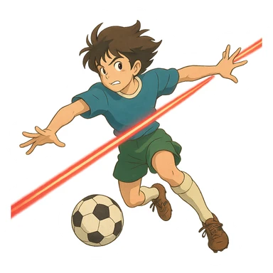 ghibli style soccer player dodging a laser beam, dynamic pose sticker