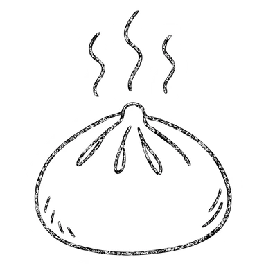 hand-drawn outlined icon of a banh bao with steam lines above, no fill sticker