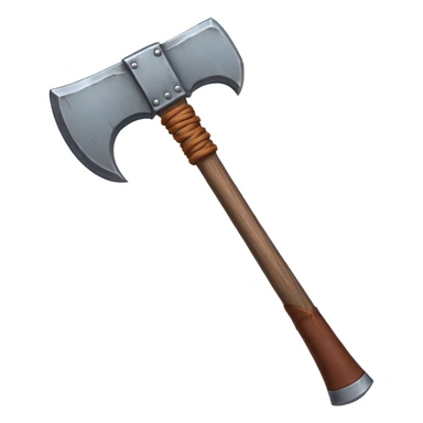 barbarian axe object icon, huge double-bladed axe, rough metal, wooden handle, leather wraps, fantasy style, 3D cartoon, mobile game icon style, centered, clean background, soft shadow, no text, no watermark
 sticker
