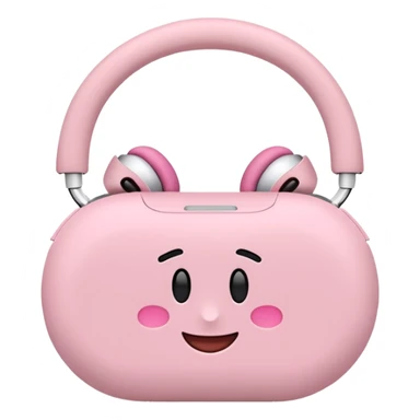 Create a pink happy circle emoji who listens to music on AirPods Max make them always this style 🥹 sticker