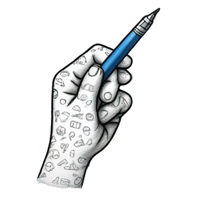 a hand with dawings an doodles onit with a pen sticker