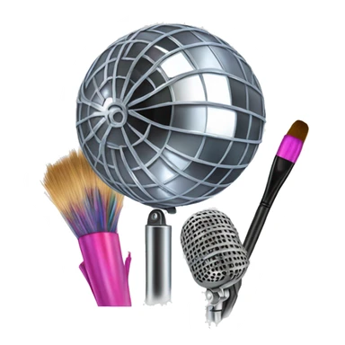 A disco ball, a microphone and art brushes lie together sticker