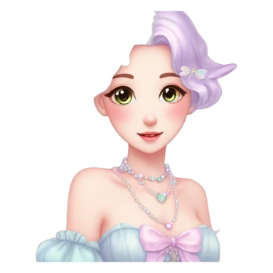 Gorgeous pastel anime style lady with blushing face and fairy dress necklace cottagecore fairycore pastelcore colorful pearly romantic simplistic aesthetic trending style sticker