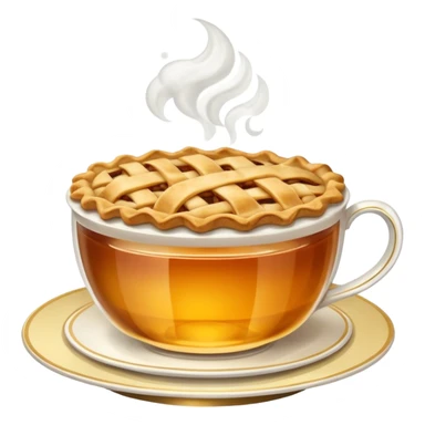 A tea cup with a apple pie sticker