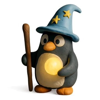 penguin wizard holding a glowing orb sticker