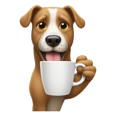A dog holding a coffee cup sticker