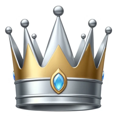 A luxury silver crown emoji, chrome metallic finish, smooth rounded edges, subtle sparkle, polished reflective surface, cute proportions, iOS emoji style, centered on a clean white background, soft studio lighting, no outlines sticker