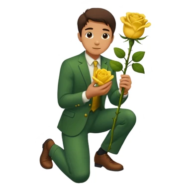 Create a emoji where a man in knee holding a yellow rose like he proposed some one . Make sure no other person sticker