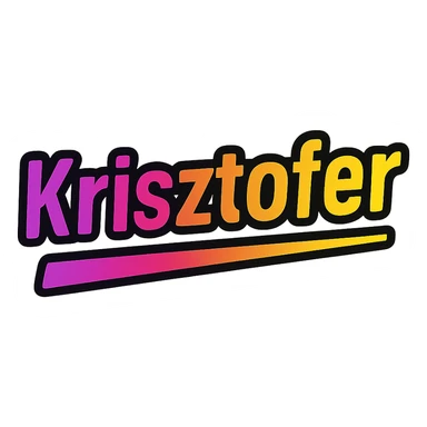 modern colorful gradient font with dark outline, dynamic slanted or partial underline, text 'Krisztofer', transparent background, in the style of reference patterns sticker