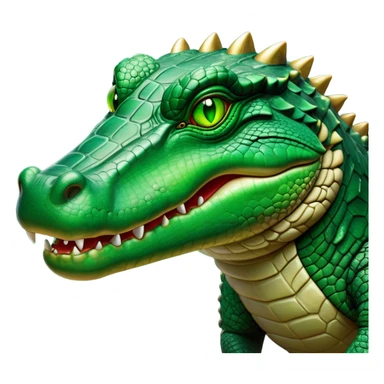 Cinematic Noble Crocodile Portrait Emoji, Poised and regal, with a powerful, elongated build and a rugged, scaly emerald-green hide, piercing cold eyes, Simplified yet sharp and sophisticated features, highly detailed, glowing with a soft, dignified glow, high shine, intelligent and formidable, stylized with an air of ancient might, focused and attentive, soft glowing outline, capturing the essence of a watchful and commanding reptile, so majestic it feels as though it could silently slide out of the screen with effortless authority! sticker
