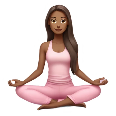 Brunette long hair and blue eyes yoga beautiful girl in light pink pink pink clothes sitting on a yoga mat sticker