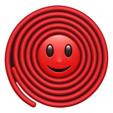 Minimalist emoji-style sticker of a coiled red carpet with drops of blood on the floor around it. Flat design, black and desaturated red tones, no perspective, bold lines. sticker