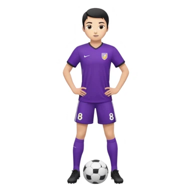 Apple emoji style 21 year old athletic soccer player standing same pose, purple jersey #8, clean gradient background sticker