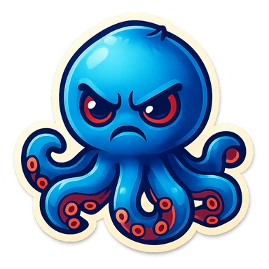 Change the octopus emoji's face to an angry expression, keep the style and pose the same, transparent background. sticker