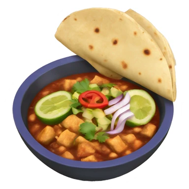 Mexican bowl of menudo with onion and tortillas  sticker