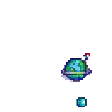 A pixel art style game scene featuring a spaceship in outer space. sticker