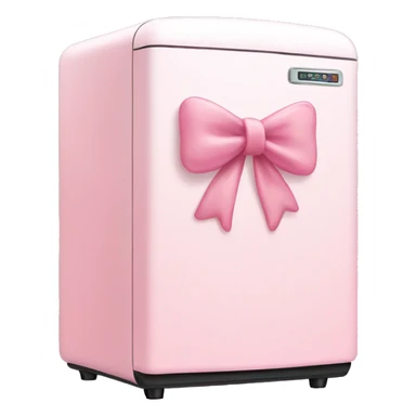 Light pink mini fridge with a bow on it sticker