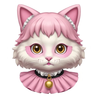neko with big eyes, bell ruffle coller pink  sticker