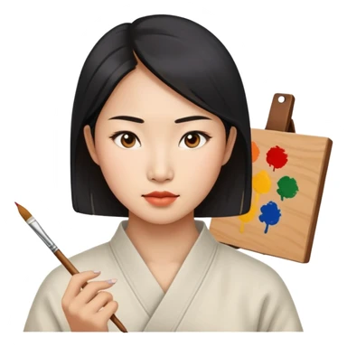 asian women painting on canvas sticker