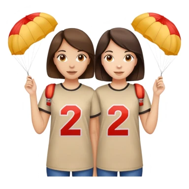 Two brunette girls with parachutes with 24 on both shirts sticker