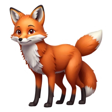 cinematic-[fox]-realistic-full-body-standing on all fours-emoji,-tail-tucked-close,-head-tilted-dramatically,-fox-[red]-fur,-simplified-yet-realistic-focused-features,-highly-detailed,-glowing-with-an-almost-sarcastic-glow  expressive eyes sticker