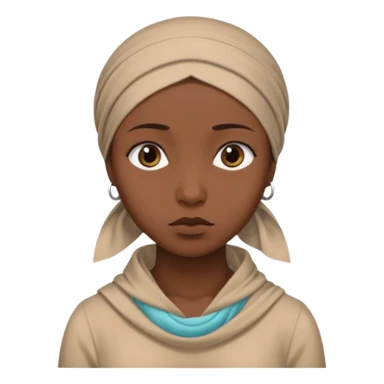 Emoji portrait of a female domestic slave. She has a sad expression and wears a plain dress with a headscarf. sticker