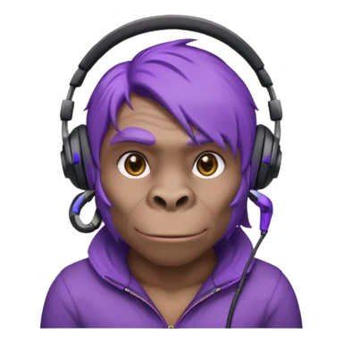 purple haired gorilla head with small in-ear headset sticker