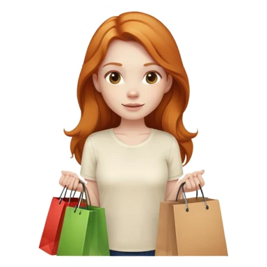 Beautiful Shopping ginger girl long hair holding bags cream shirt sticker