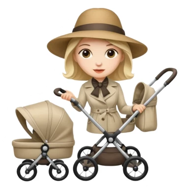 A stylish mother wearing a wide-brim hat, pushing a stroller. sticker
