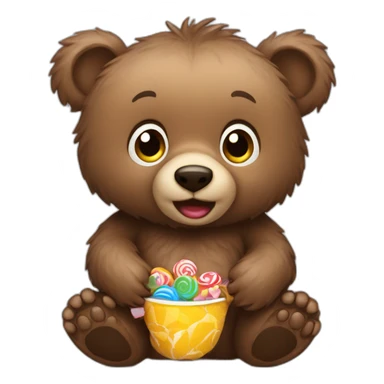 Baby grizzly bear holding candy sticker