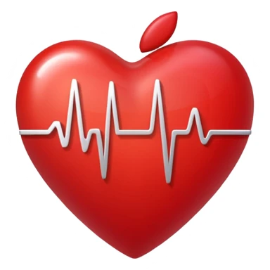 glossy red heart emoji with white EKG line in PQRST waveform, soft gradients, shiny highlights, Apple iOS style sticker