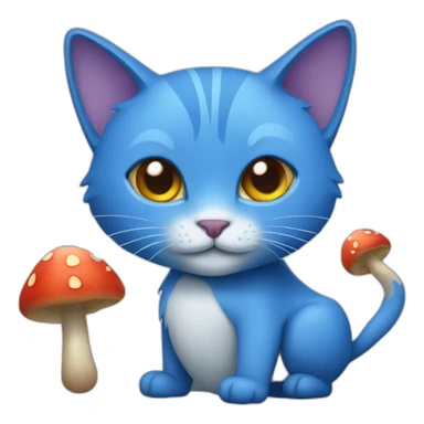 Blue cat with a mushroom sticker
