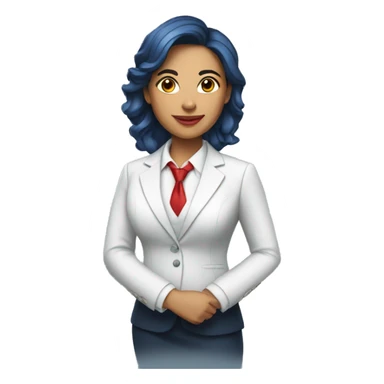 latin woman in blue suit, white shirt and red tie sticker