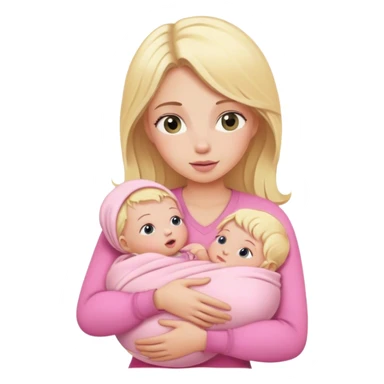 Blonde girl holding a new born baby while the baby is wrapped in pink. sticker